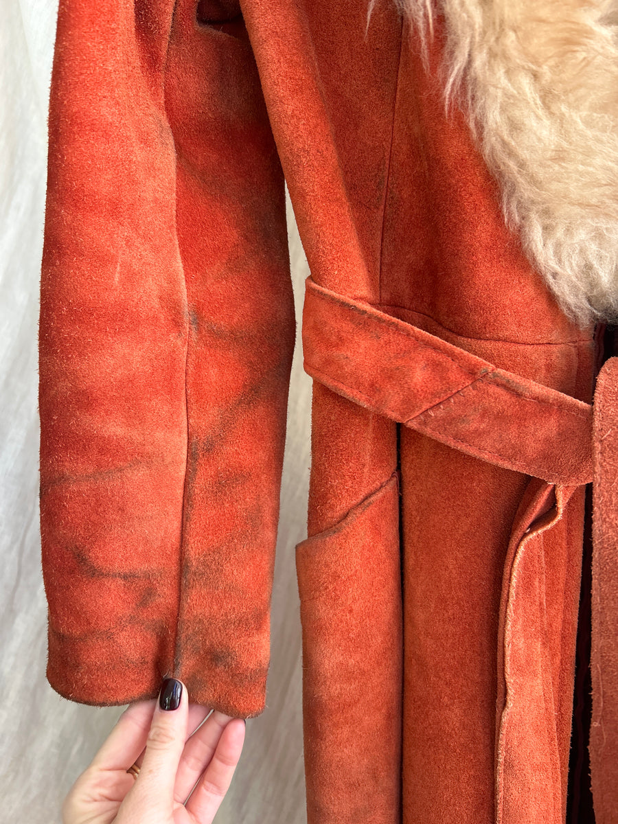 Burnt Orange Sheepskin Coat - S