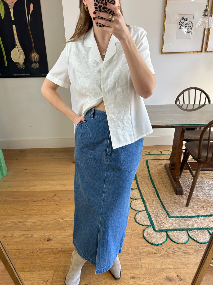 White Embroidered Blouse - M