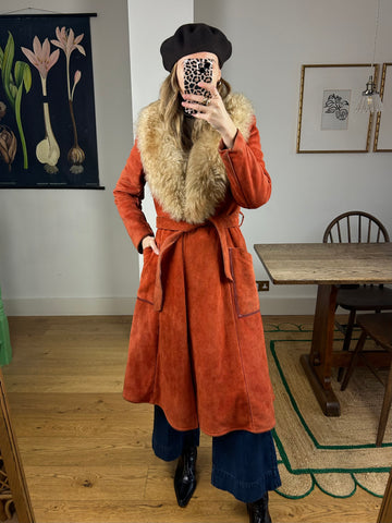 Burnt Orange Sheepskin Coat - S